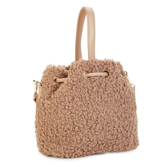 NWT - Faux Fur Crossbody Bucket Bag - Tan - Picture 5 of 9